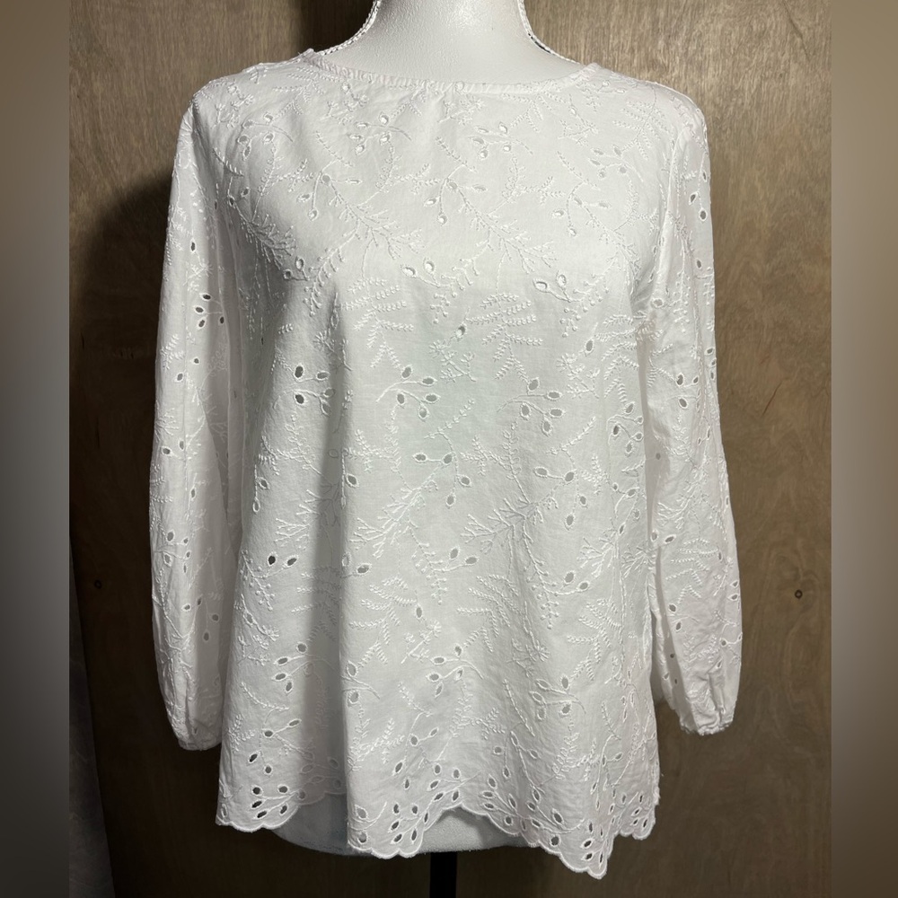 ZARA White Eyelet Lace Top Blouse M